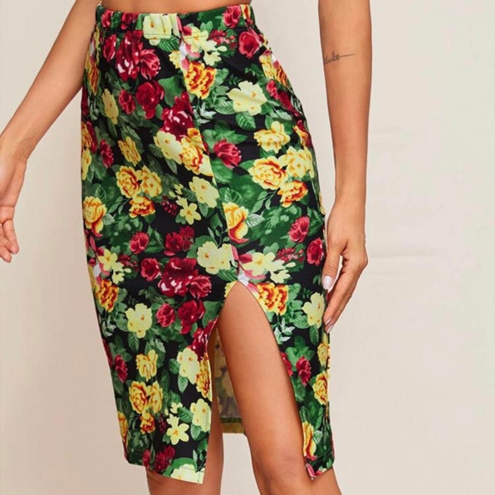 Skirt Split Thigh Floral Print Large Ladie… - Picture 3 of 3